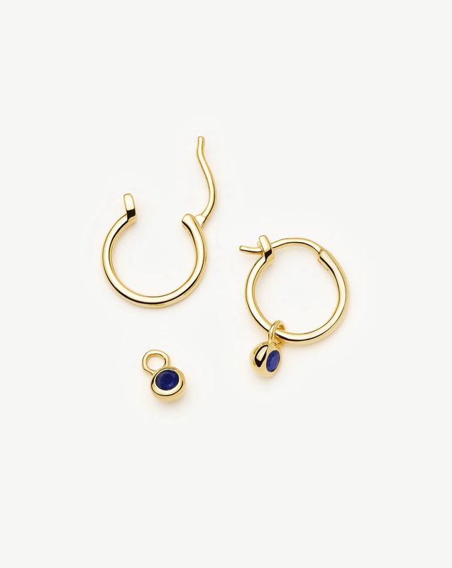 September Birthstone Mini Charm Hoop Earrings | 18ct Gold Plated/Lapis