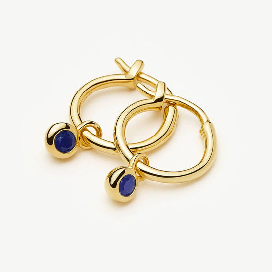 September Birthstone Mini Charm Hoop Earrings | 18ct Gold Vermeil/Lapis Earrings Missoma 