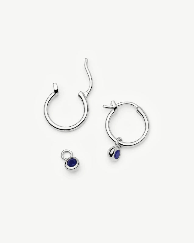 September Birthstone Mini Charm Hoop Earrings | Silver Plated/Lapis