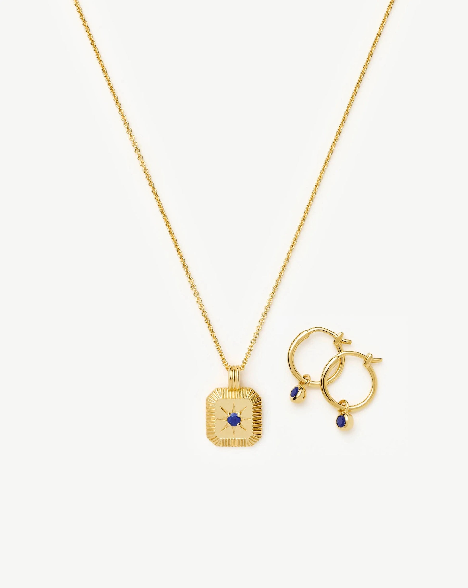 September Birthstone Necklace & Charm Earrings Set | 18ct Gold Vermeil/Lapis Necklaces Missoma 