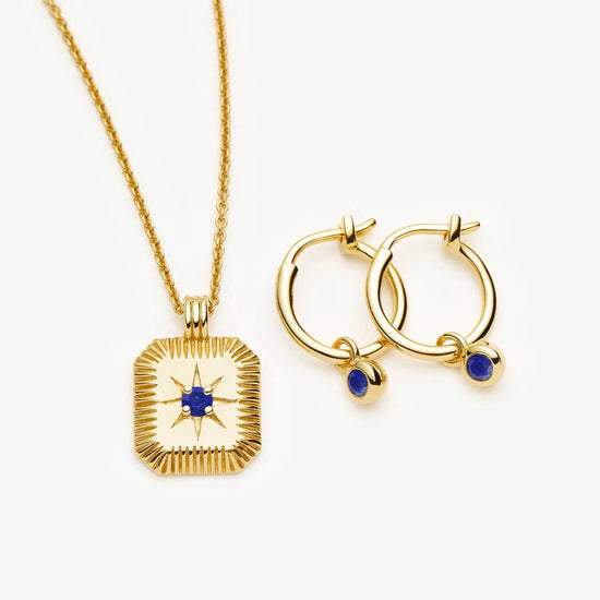 September Birthstone Necklace & Charm Earrings Set | 18ct Gold Vermeil/Lapis Necklaces Missoma 