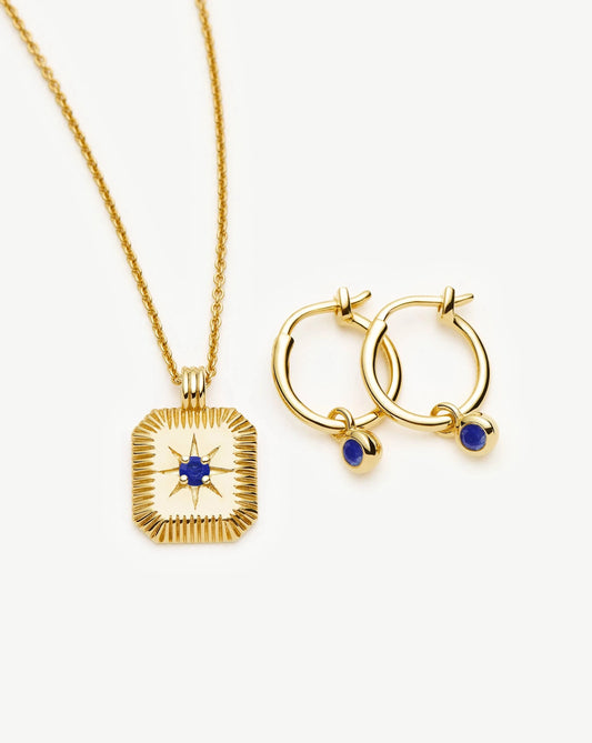 September Birthstone Necklace & Charm Earrings Set | 18ct Gold Vermeil/Lapis Necklaces Missoma 