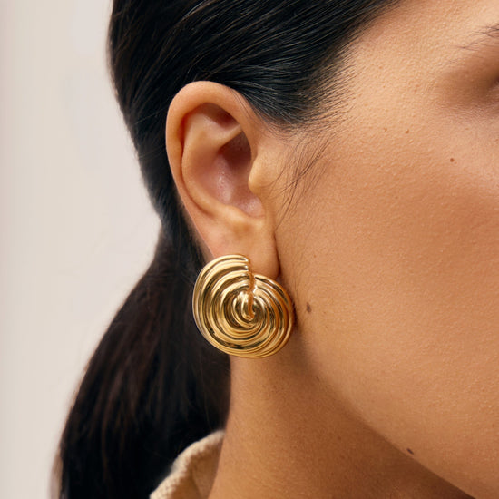 Shell Dome Oversized Stud Earrings | 18ct Gold Plated Earrings Missoma 