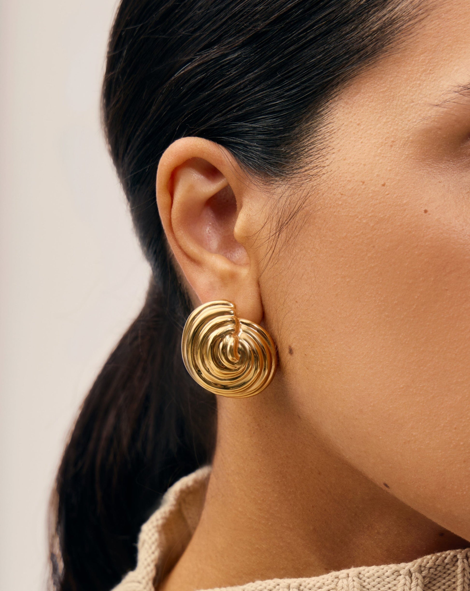Shell Dome Oversized Stud Earrings | 18ct Gold Plated Earrings Missoma 
