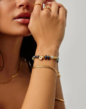 Shell Statement Multi Beaded Bracelet | 18ct Gold Plated/Multi Gemstone Bracelets Missoma 