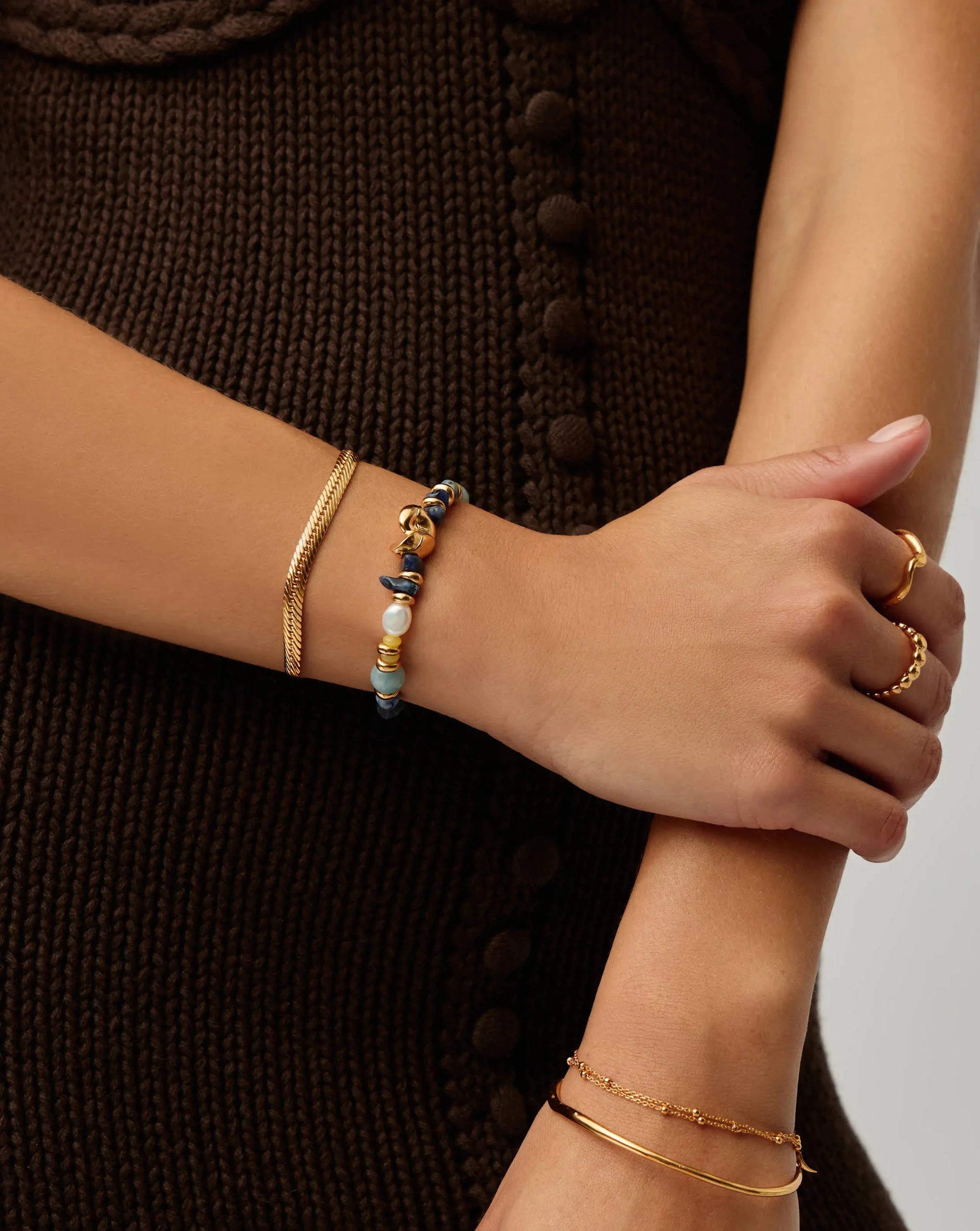 Shell Statement Multi Beaded Bracelet | 18ct Gold Plated/Multi Gemstone Bracelets Missoma 