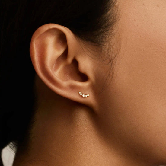 Solid Gold Diamond Ear Climber Flat Back Stud Earring | 9ct Solid Gold Earrings Missoma 