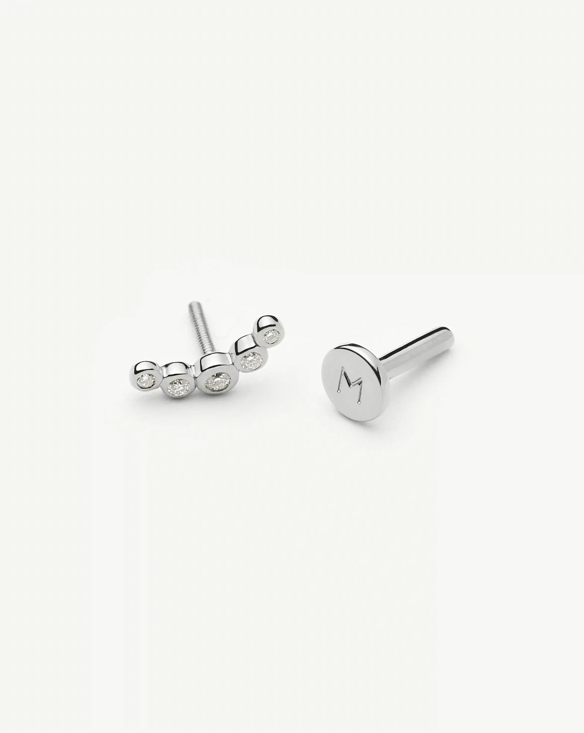 Solid Gold Diamond Ear Climber Flat Back Stud Earring | 9ct Solid White Gold Earrings Missoma 