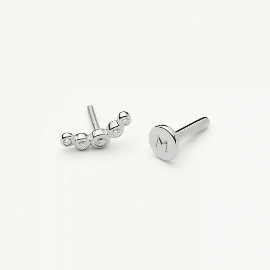 Solid Gold Diamond Ear Climber Flat Back Stud Earring | 9ct Solid White Gold Earrings Missoma 