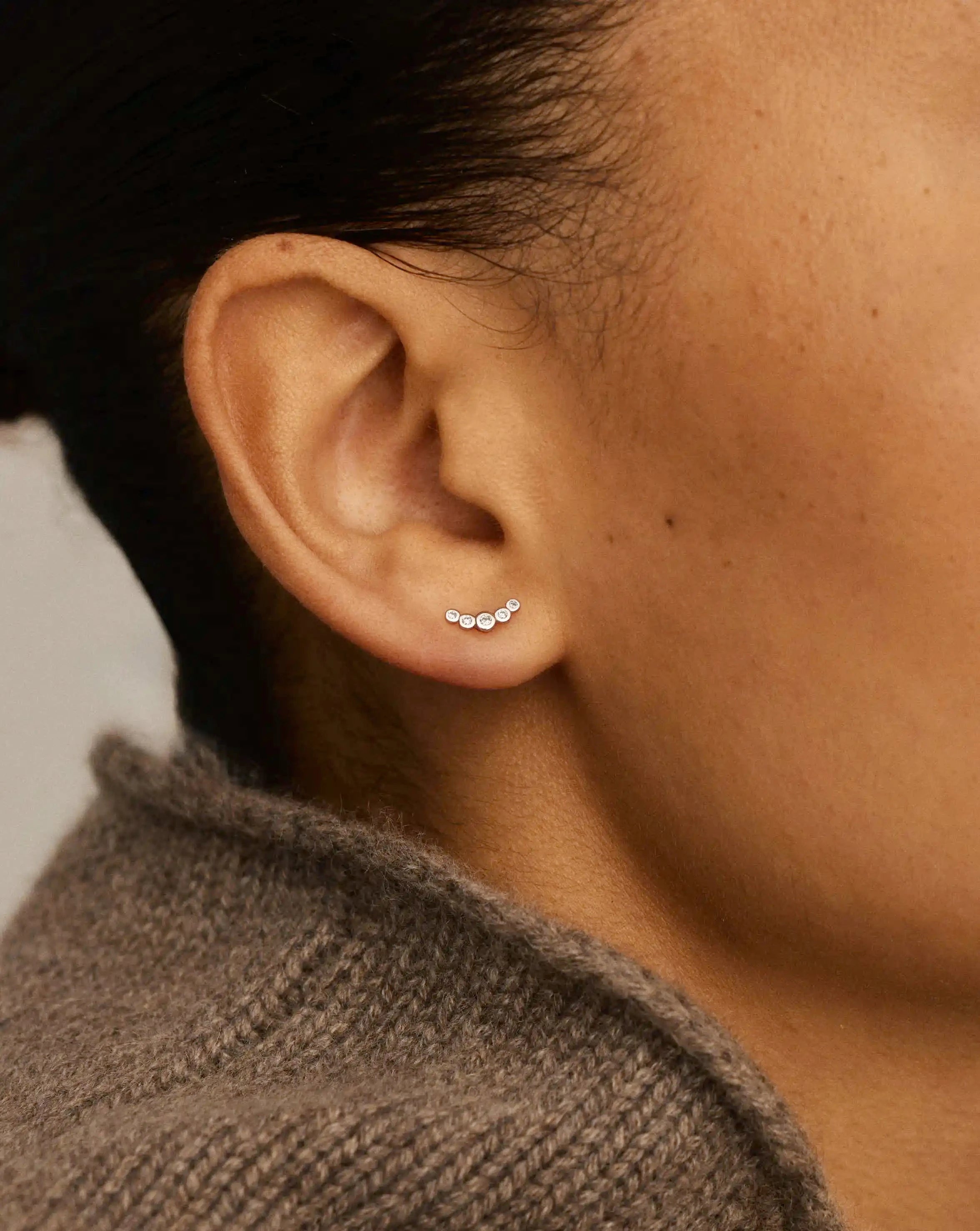 Solid Gold Diamond Ear Climber Flat Back Stud Earring | 9ct Solid White Gold Earrings Missoma 