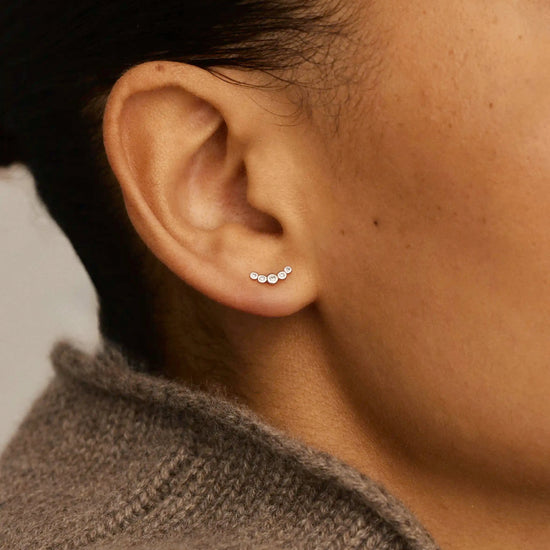 Solid Gold Diamond Ear Climber Flat Back Stud Earring | 9ct Solid White Gold Earrings Missoma 