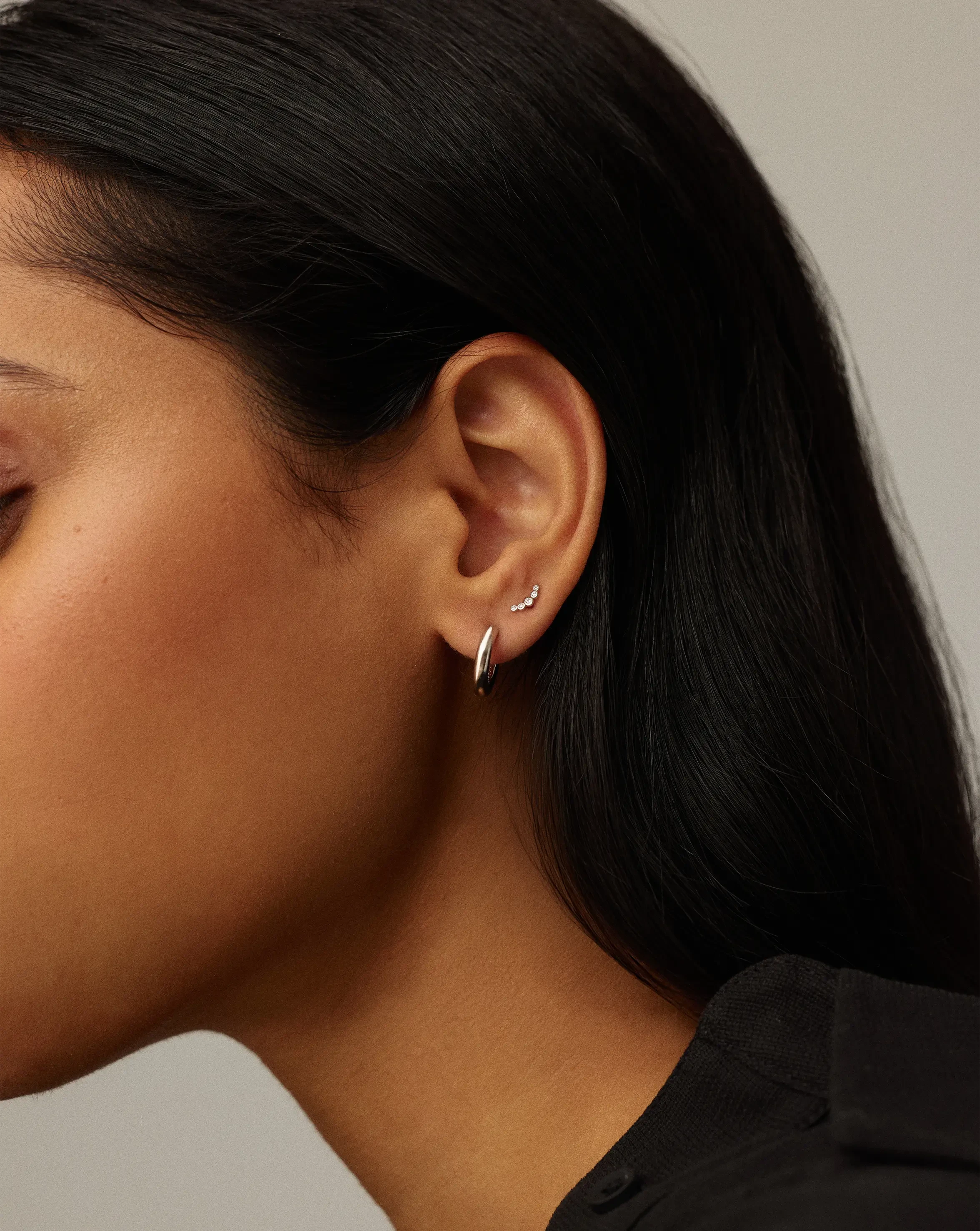 Solid Gold Diamond Ear Climber Flat Back Stud Earring | 9ct Solid White Gold Earrings Missoma 