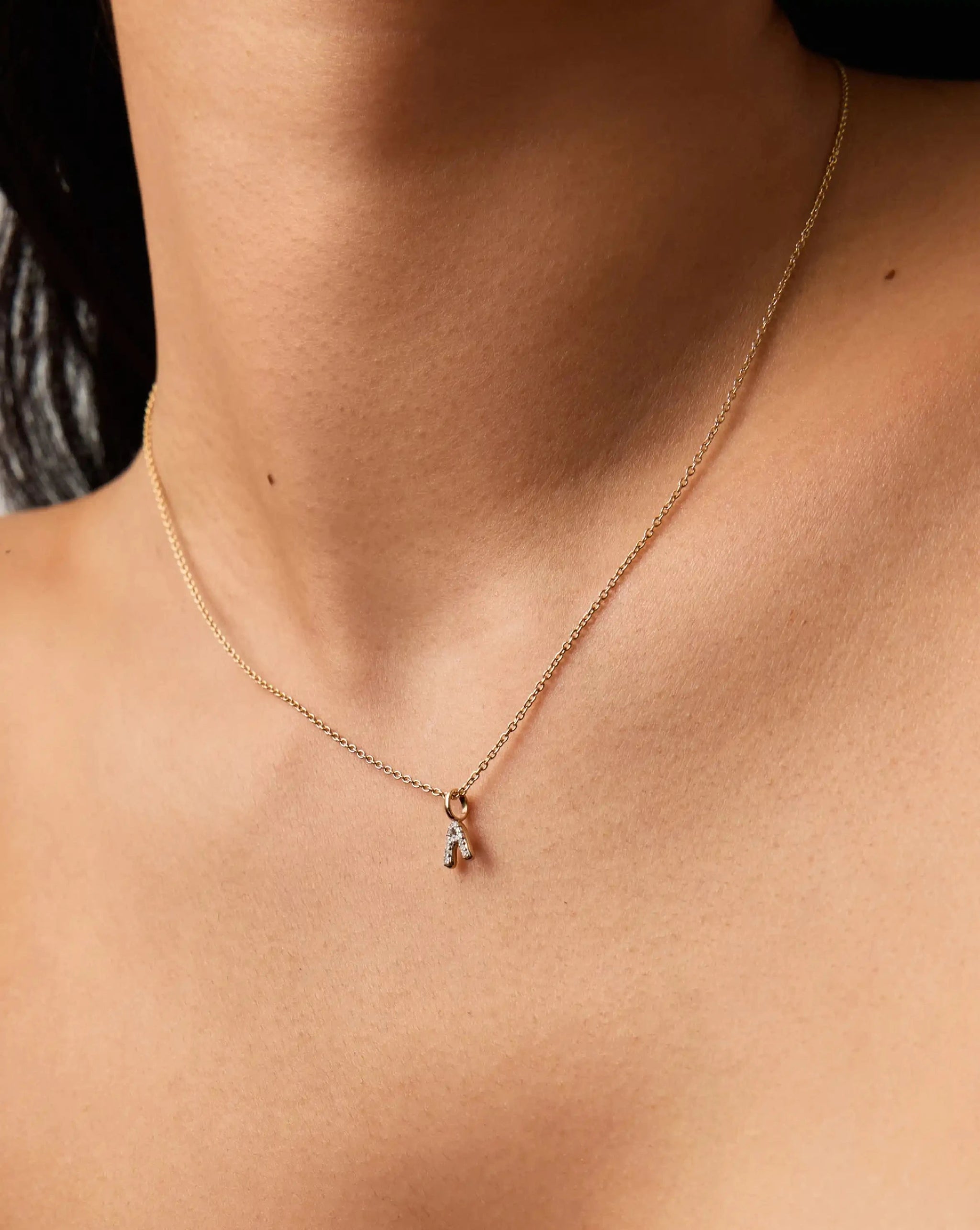 Solid Gold Diamond Initial Mini Pendant Necklace - A | 14ct Solid Yellow Gold Plated/Diamond Necklaces Missoma 