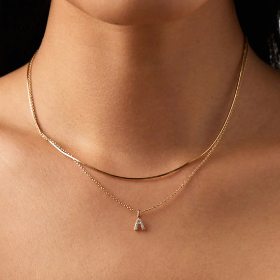 Solid Gold Diamond Initial Mini Pendant Necklace - A | 14ct Solid Yellow Gold Plated/Diamond Necklaces Missoma 