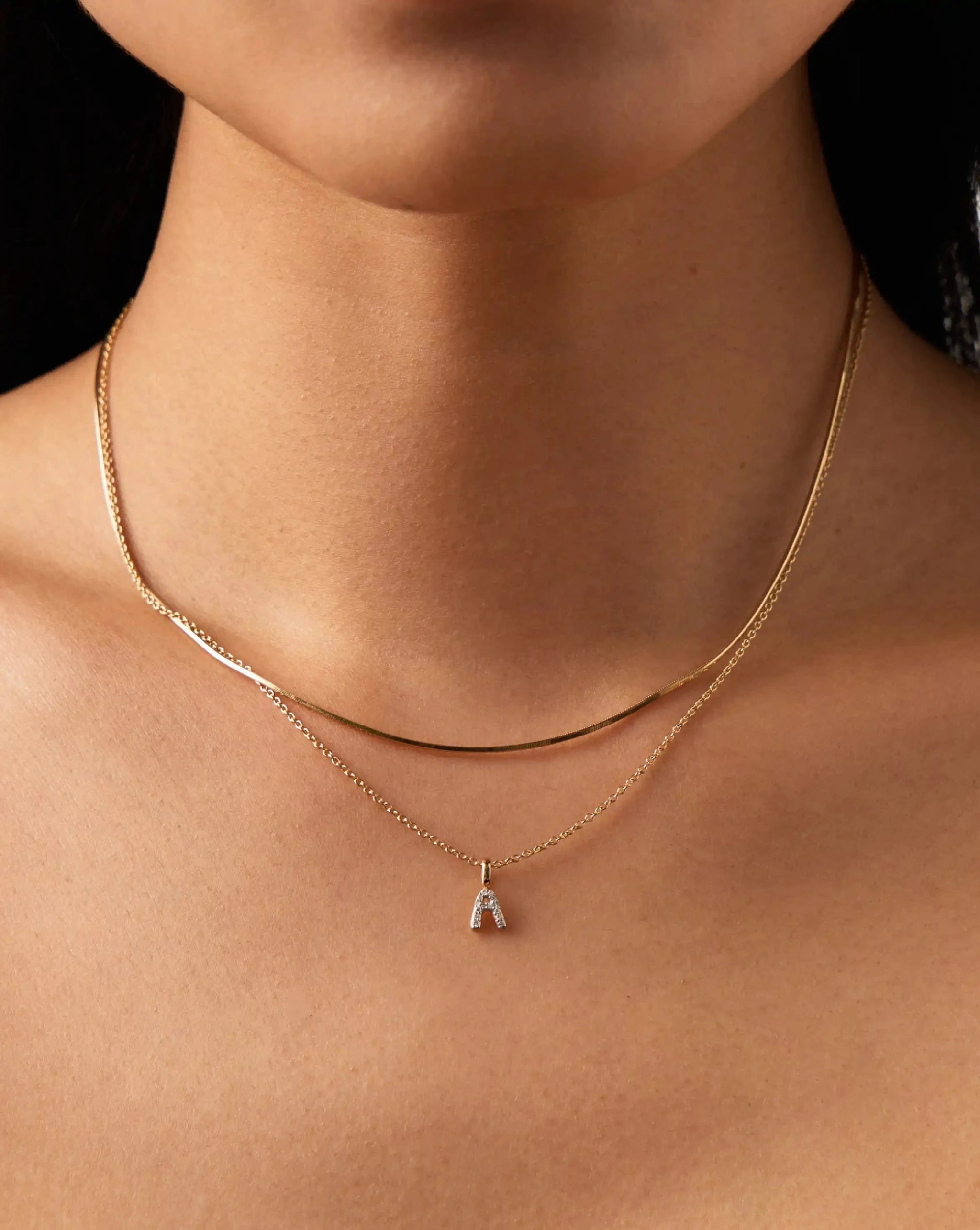 Solid Gold Diamond Initial Mini Pendant Necklace - A | 14ct Solid Yellow Gold Plated/Diamond Necklaces Missoma 
