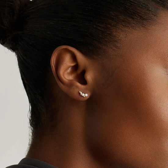 Solid Gold Diamond & Pearl Mini Climber Stud Earrings | 14ct Solid Gold/Pearl Earrings Missoma 
