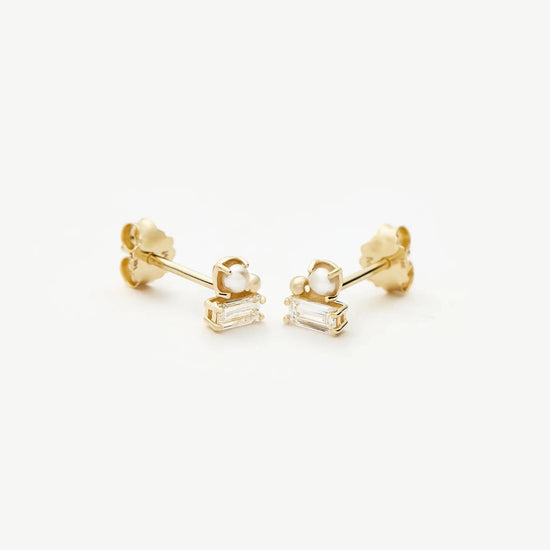 Solid Gold Diamond Pearl Stud Earrings | 14ct Solid Gold/Pearl Earrings Missoma 