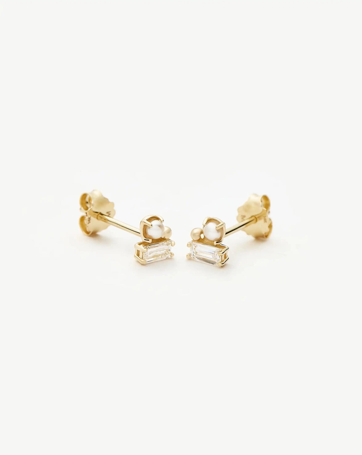 Solid Gold Diamond Pearl Stud Earrings | 14ct Solid Gold/Pearl Earrings Missoma 