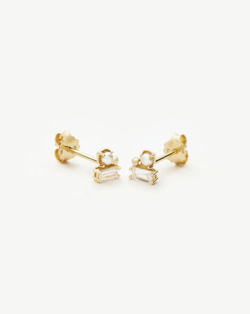 Solid Gold Diamond Pearl Stud Earrings | 14ct Solid Gold/Pearl Earrings Missoma 
