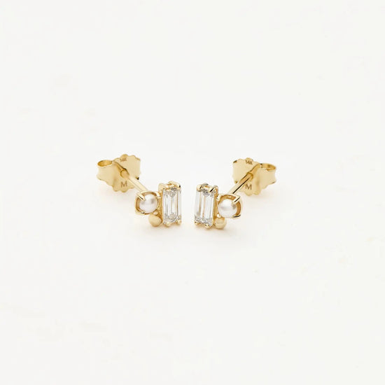 Solid Gold Diamond Pearl Stud Earrings | 14ct Solid Gold/Pearl Earrings Missoma 