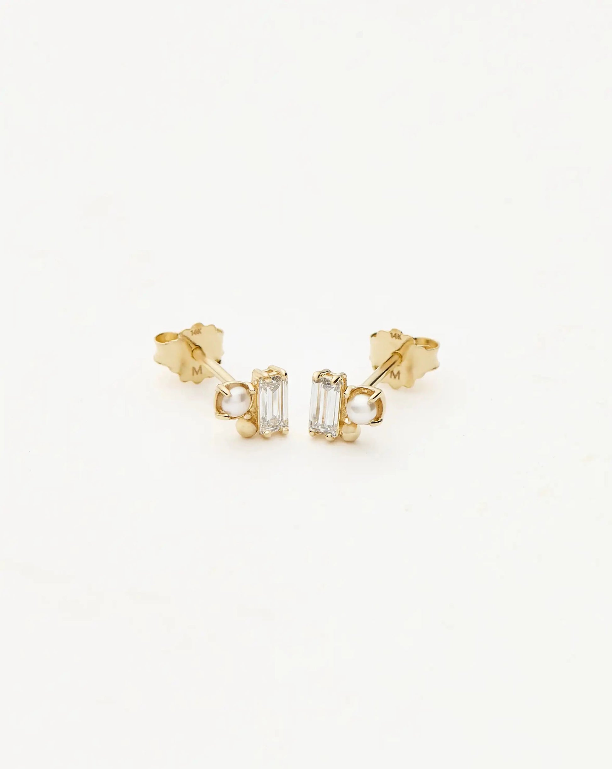 Solid Gold Diamond Pearl Stud Earrings | 14ct Solid Gold/Pearl Earrings Missoma 