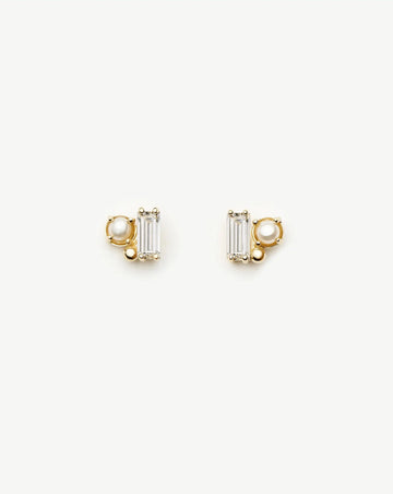Solid Gold Diamond Pearl Stud Earrings | 14ct Solid Gold/Pearl Earrings Missoma 
