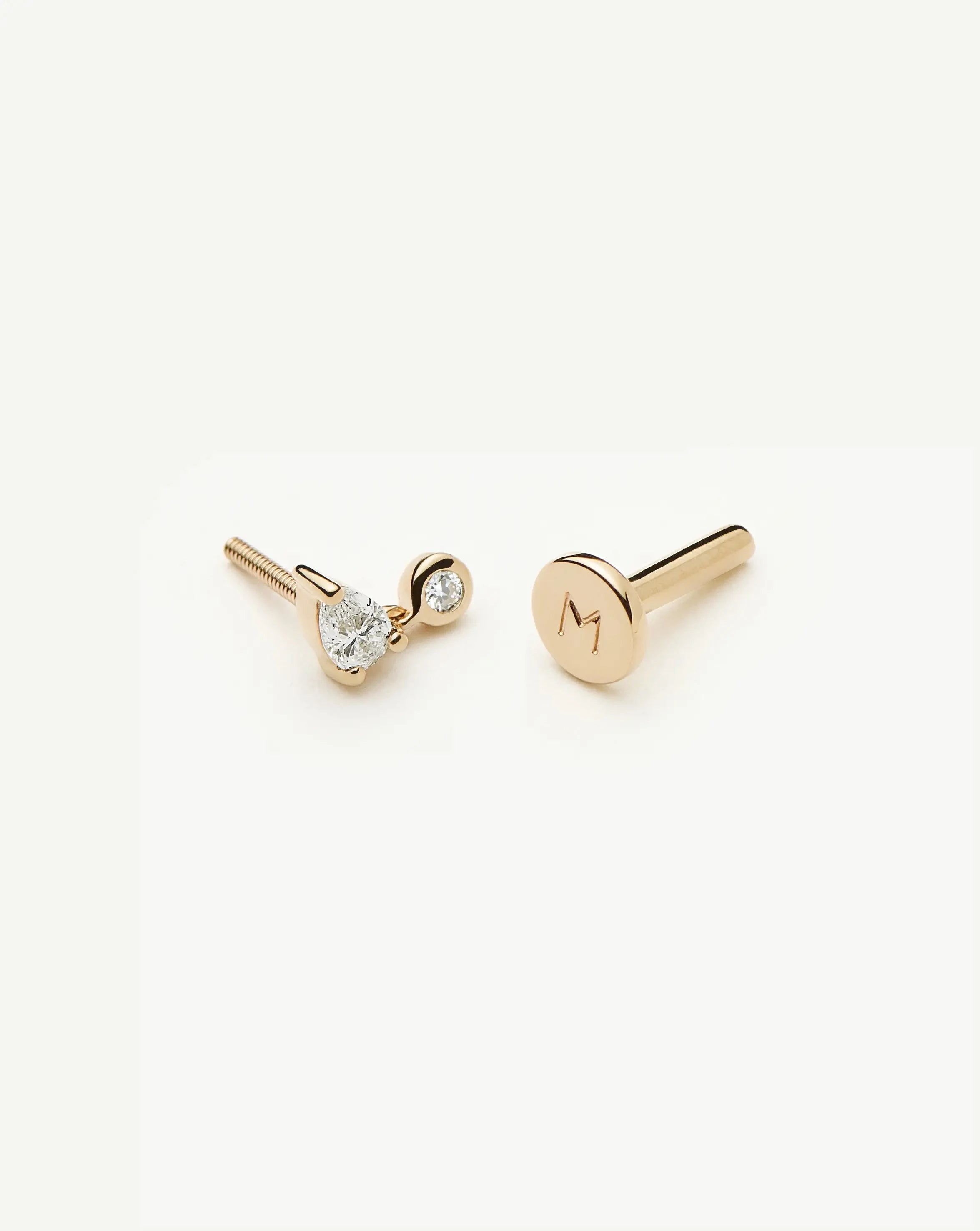 Solid Gold Pear Diamond Charm Flat Back Stud Earring | 9ct Solid Gold Earrings Missoma 