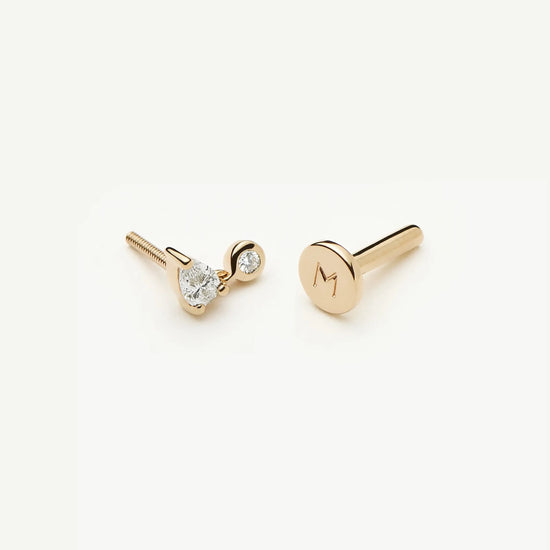 Solid Gold Pear Diamond Charm Flat Back Stud Earring | 9ct Solid Gold Earrings Missoma 