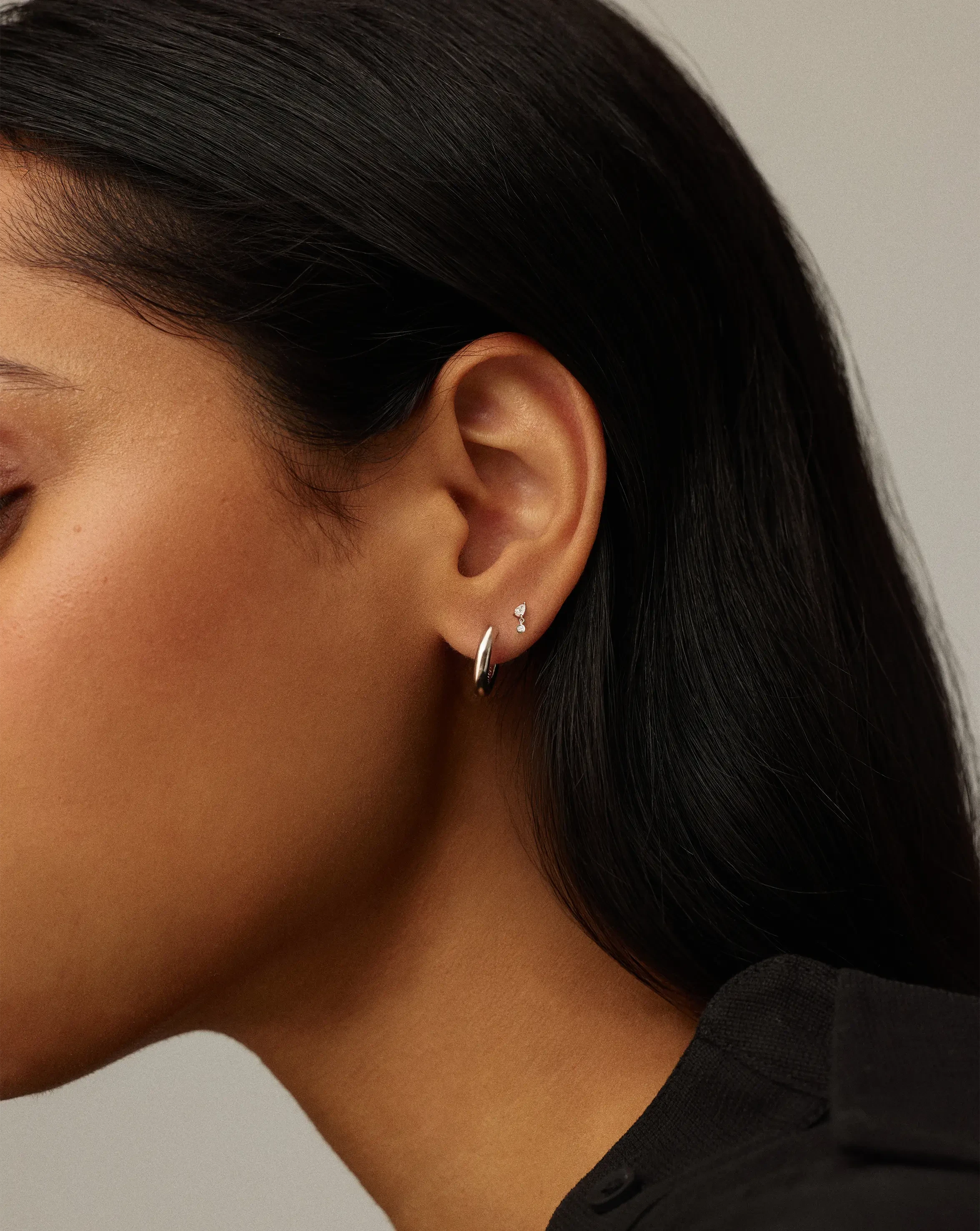 Solid Gold Pear Diamond Charm Flat Back Stud Earring | 9ct Solid White Gold Earrings Missoma 