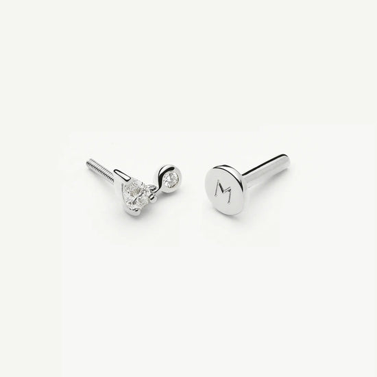 Solid Gold Pear Diamond Charm Flat Back Stud Earring | 9ct Solid White Gold Earrings Missoma 