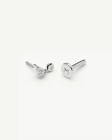 Solid Gold Pear Diamond Charm Flat Back Stud Earring | 9ct Solid White Gold Earrings Missoma 