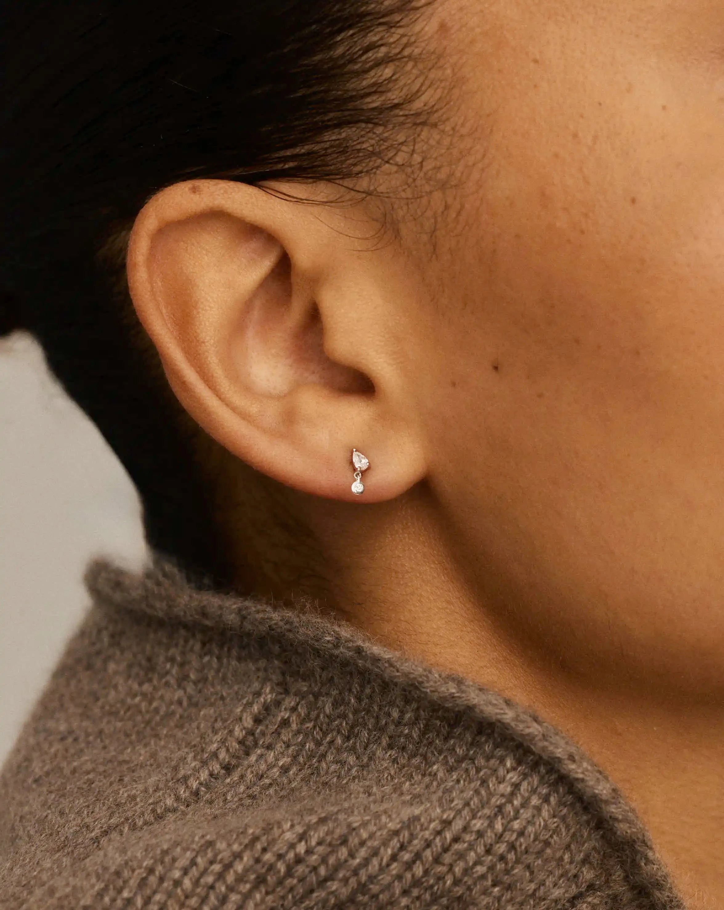 Solid Gold Pear Diamond Charm Flat Back Stud Earring | 9ct Solid White Gold Earrings Missoma 