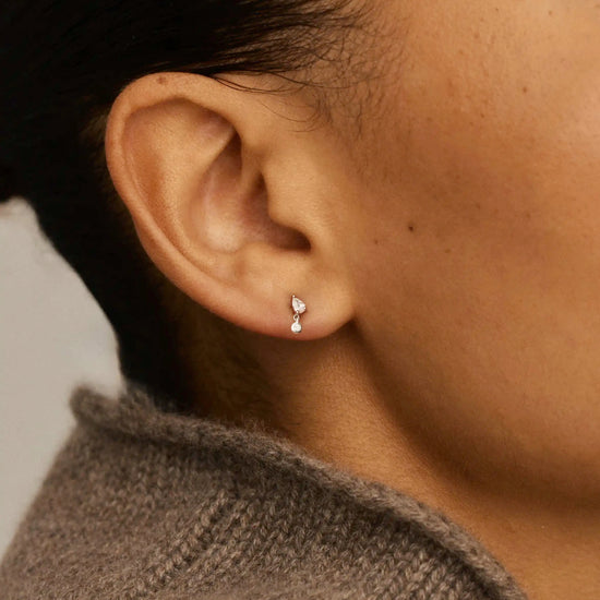 Solid Gold Pear Diamond Charm Flat Back Stud Earring | 9ct Solid White Gold Earrings Missoma 