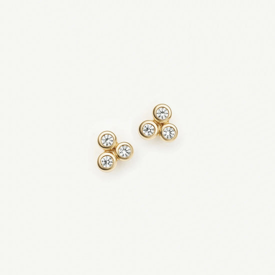Solid Gold Sapphire Trio Stud Earrings | 9ct Solid Yellow Gold/Cubic Zirconia Earrings Missoma 