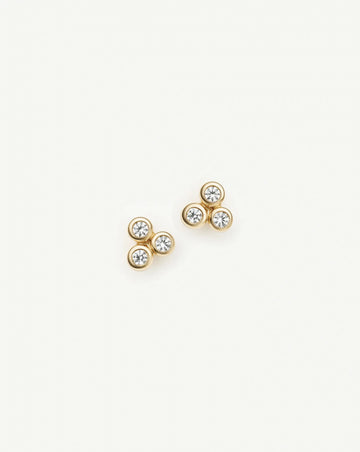 Solid Gold Sapphire Trio Stud Earrings | 9ct Solid Yellow Gold/Cubic Zirconia Earrings Missoma 
