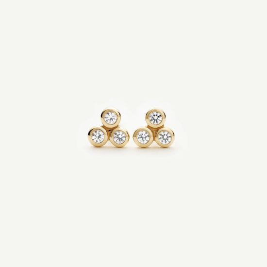 Solid Gold Sapphire Trio Stud Earrings | 9ct Solid Yellow Gold/Cubic Zirconia Earrings Missoma 