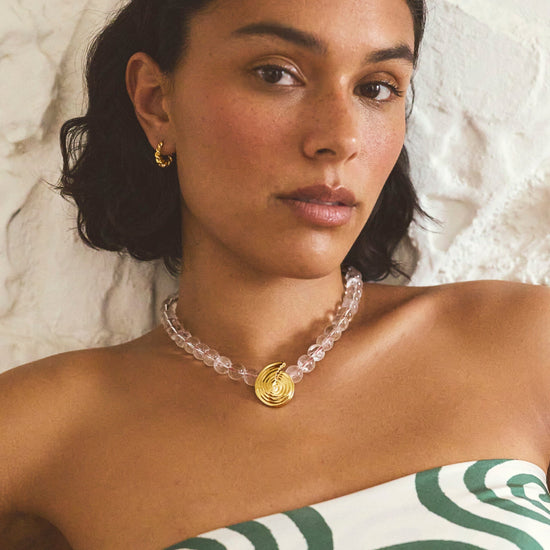 Spiral Gemstone Beaded Pendant Necklace | 18ct Gold Plated/Clear Crystal Quartz Necklaces Missoma 
