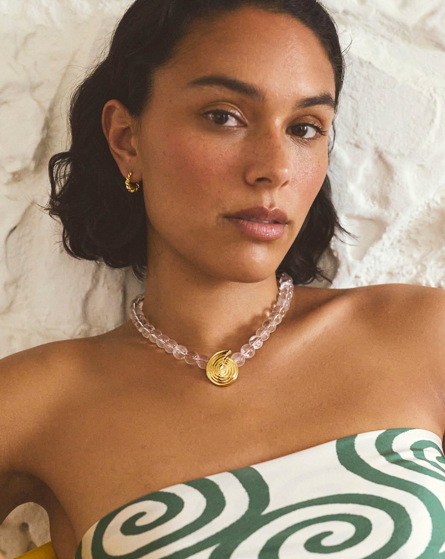 Spiral Gemstone Beaded Pendant Necklace | 18ct Gold Plated/Clear Crystal Quartz Necklaces Missoma 