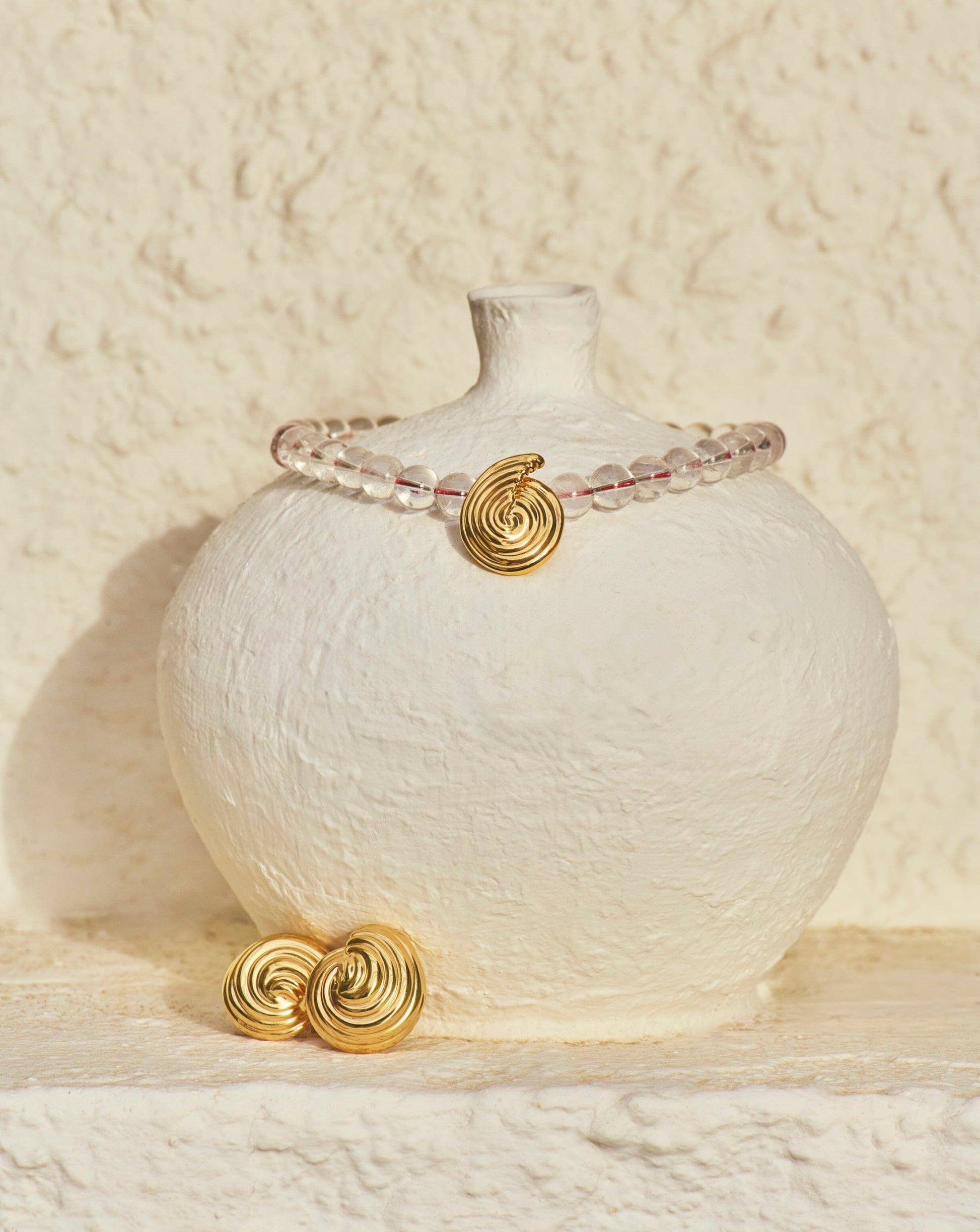 Spiral Gemstone Beaded Pendant Necklace | 18ct Gold Plated/Clear Crystal Quartz Necklaces Missoma 