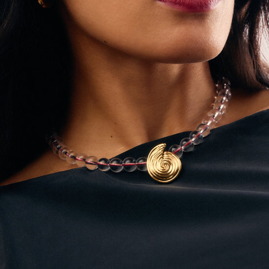 Spiral Gemstone Beaded Pendant Necklace | 18ct Gold Plated/Clear Crystal Quartz Necklaces Missoma 