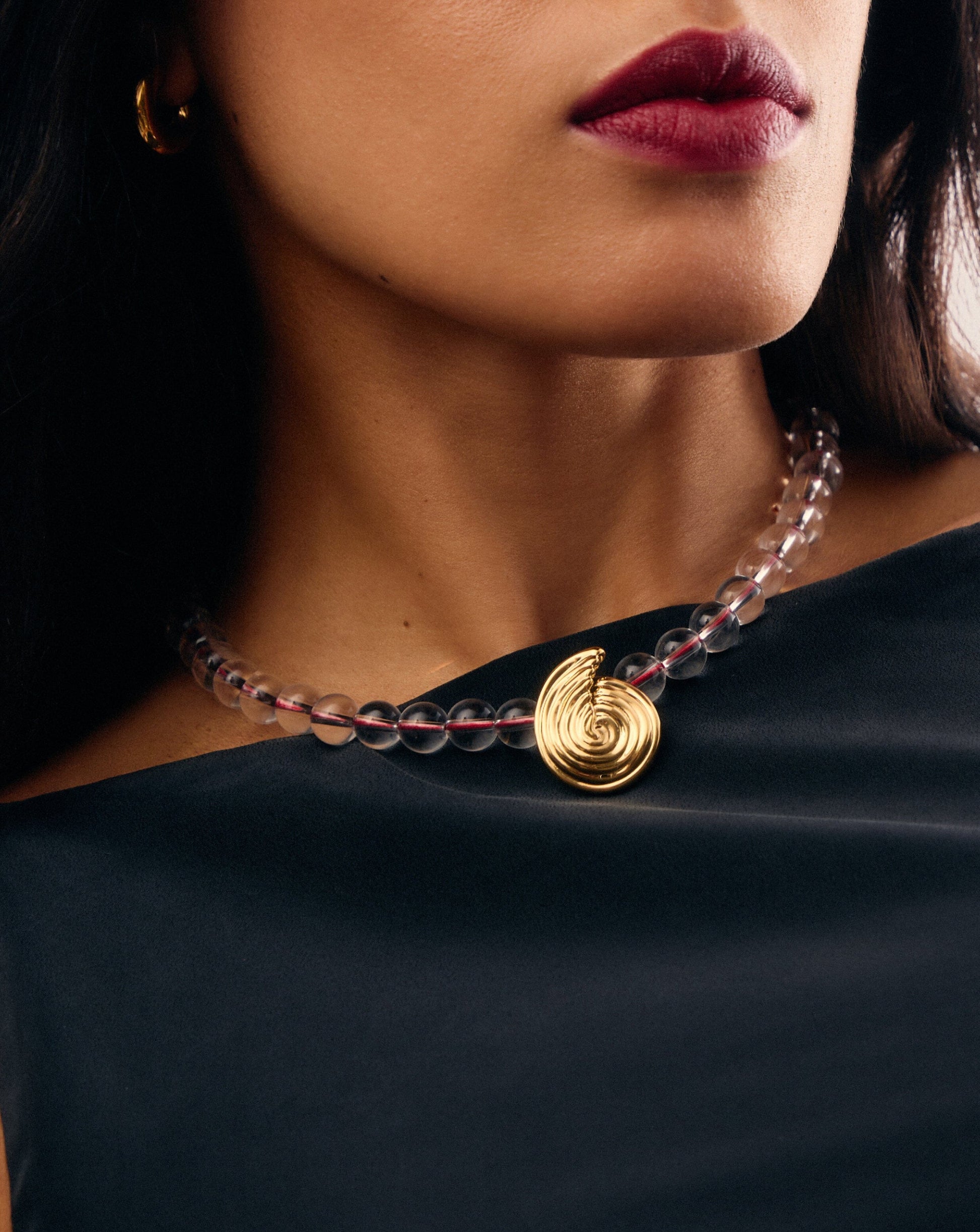 Spiral Gemstone Beaded Pendant Necklace | 18ct Gold Plated/Clear Crystal Quartz Necklaces Missoma 