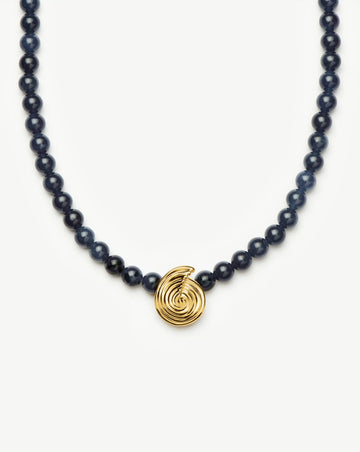 Spiral Gemstone Beaded Pendant Necklace | 18ct Gold Plated/Dark Blue Crystal Quartz Necklaces Missoma 