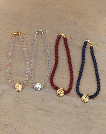 Spiral Gemstone Beaded Pendant Necklace | 18ct Gold Plated/Dark Blue Crystal Quartz Necklaces Missoma 