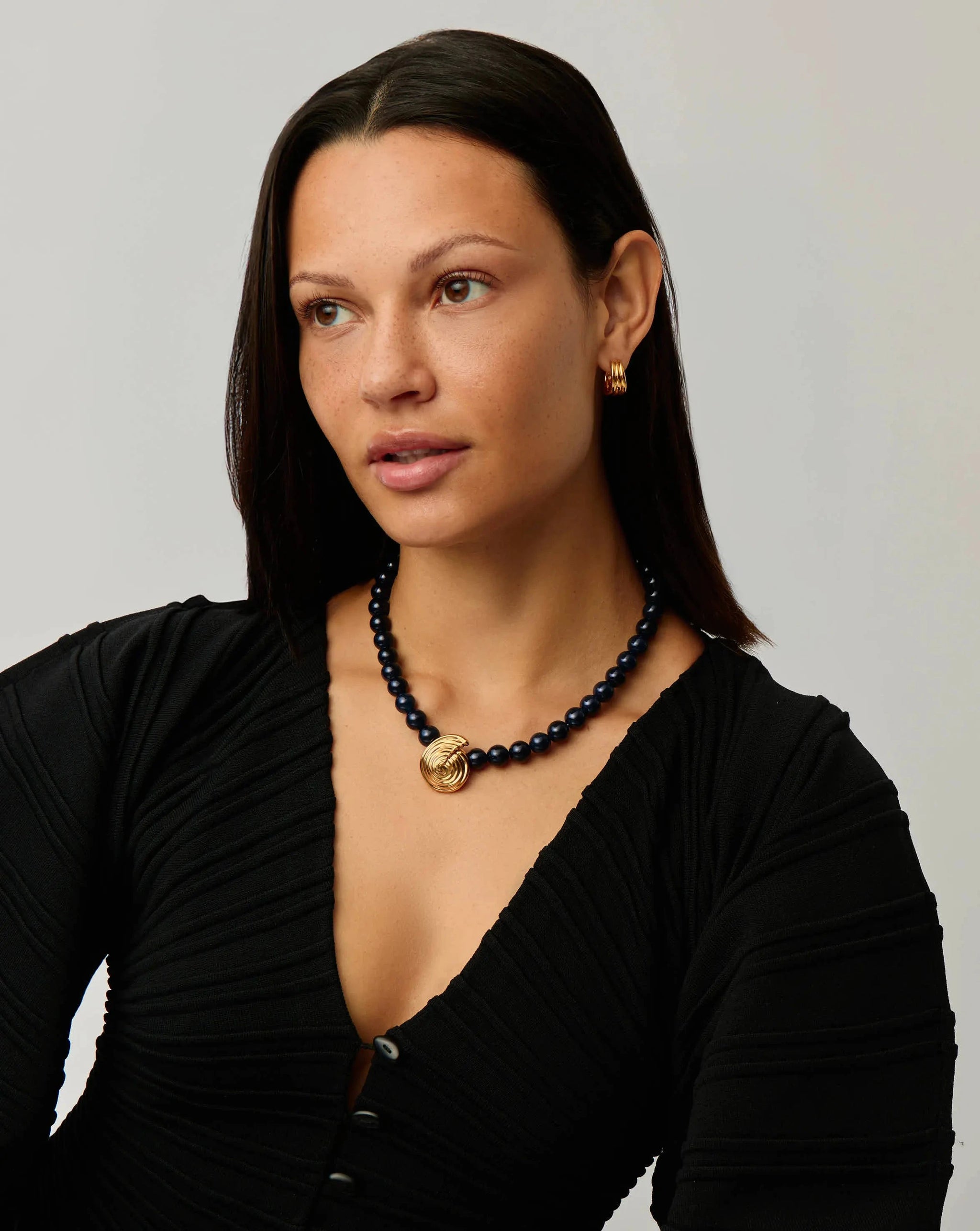 Spiral Gemstone Beaded Pendant Necklace | 18ct Gold Plated/Dark Blue Crystal Quartz Necklaces Missoma 