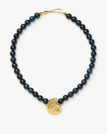 Spiral Gemstone Beaded Pendant Necklace | 18ct Gold Plated/Dark Blue Crystal Quartz Necklaces Missoma 