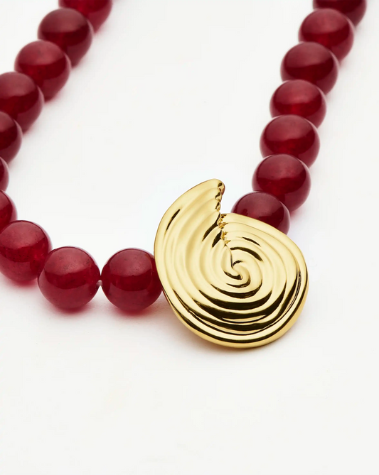 Spiral Gemstone Beaded Pendant Necklace | 18ct Gold Plated/Dark Cherry Crystal Quartz Necklaces Missoma 