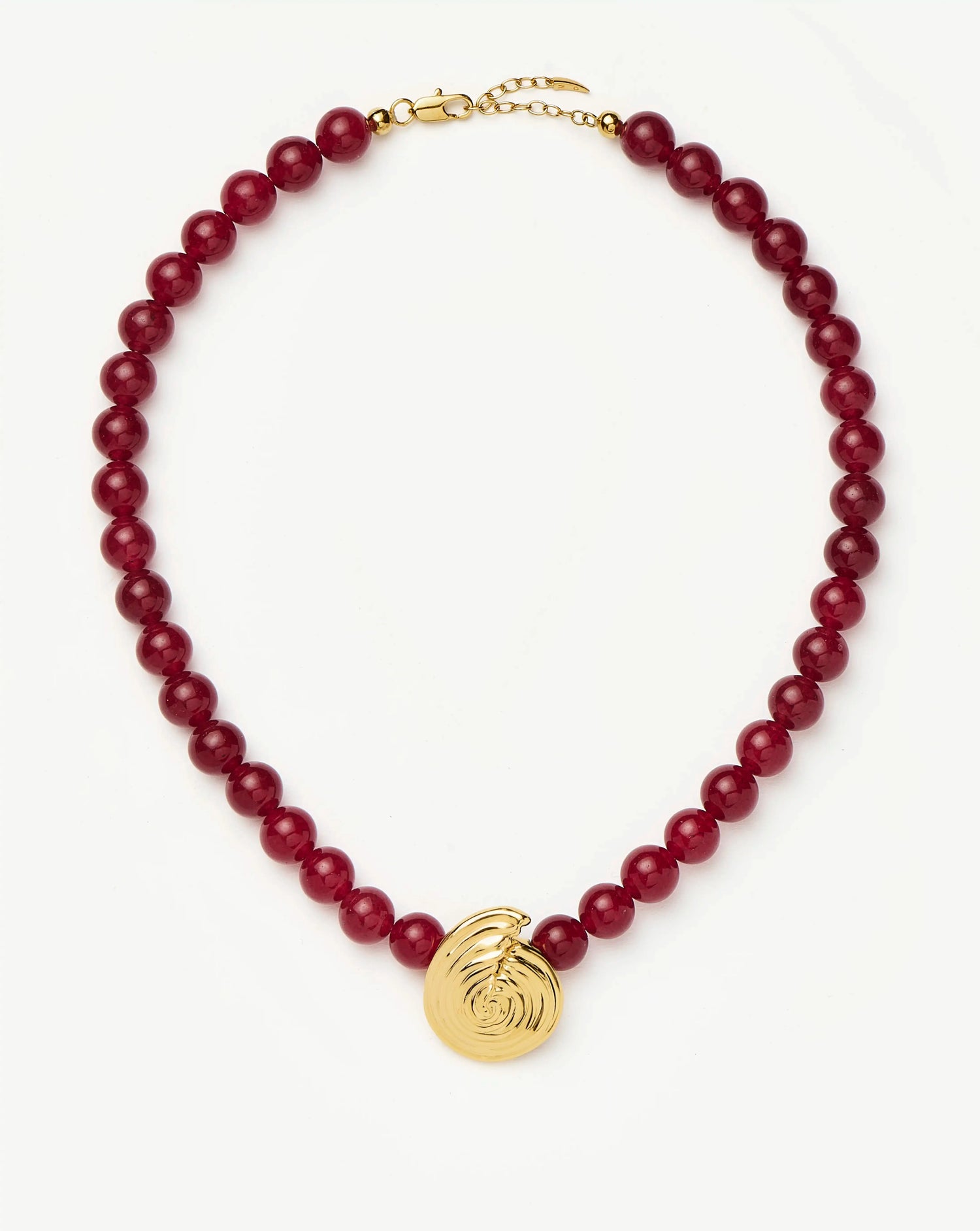 Spiral Gemstone Beaded Pendant Necklace | 18ct Gold Plated/Dark Cherry Crystal Quartz Necklaces Missoma 