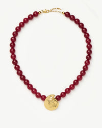 Spiral Gemstone Beaded Pendant Necklace | 18ct Gold Plated/Dark Cherry Crystal Quartz Necklaces Missoma 