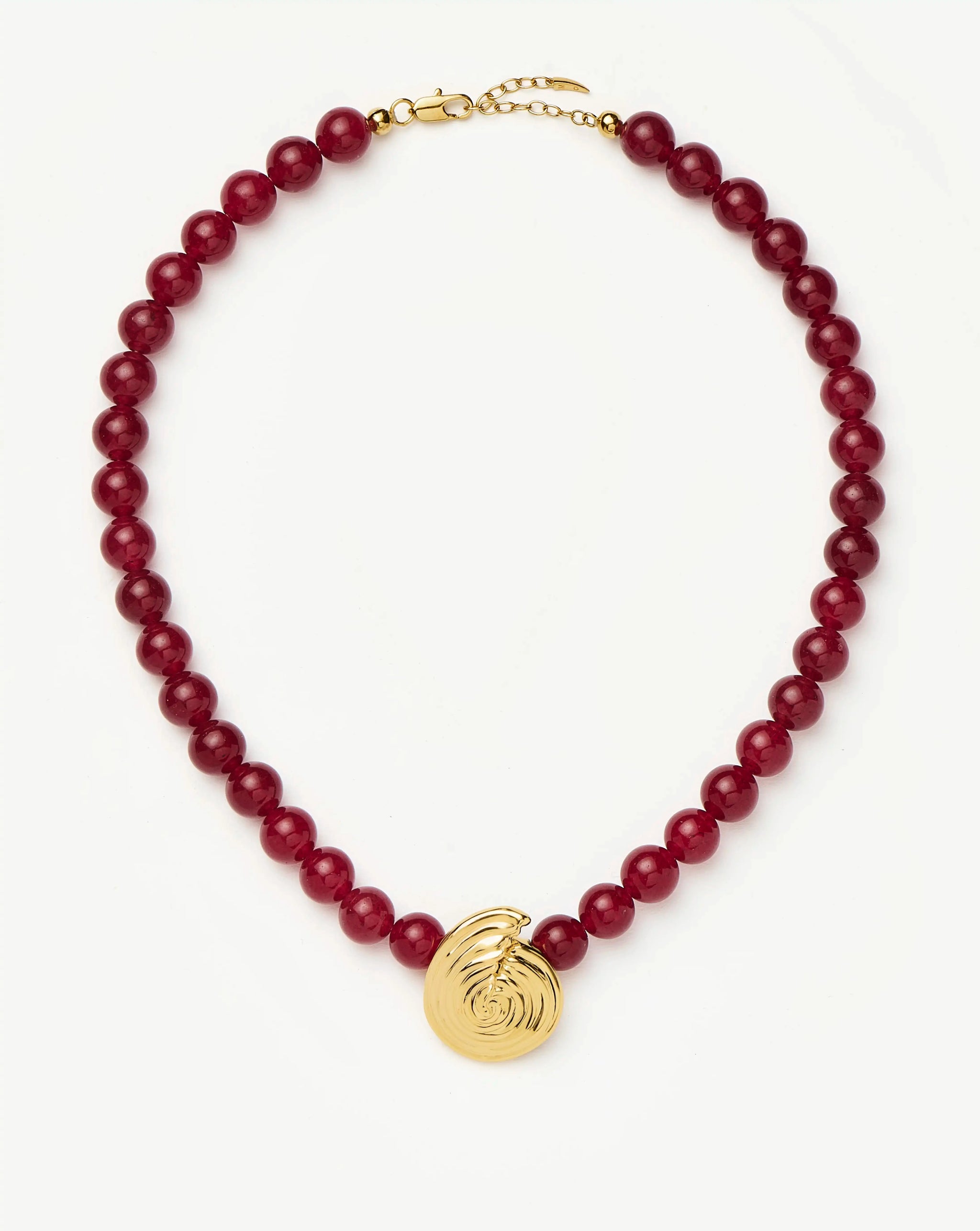 Spiral Gemstone Beaded Pendant Necklace | 18ct Gold Plated/Dark Cherry Crystal Quartz Necklaces Missoma 