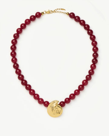 Spiral Gemstone Beaded Pendant Necklace | 18ct Gold Plated/Dark Cherry Crystal Quartz Necklaces Missoma 